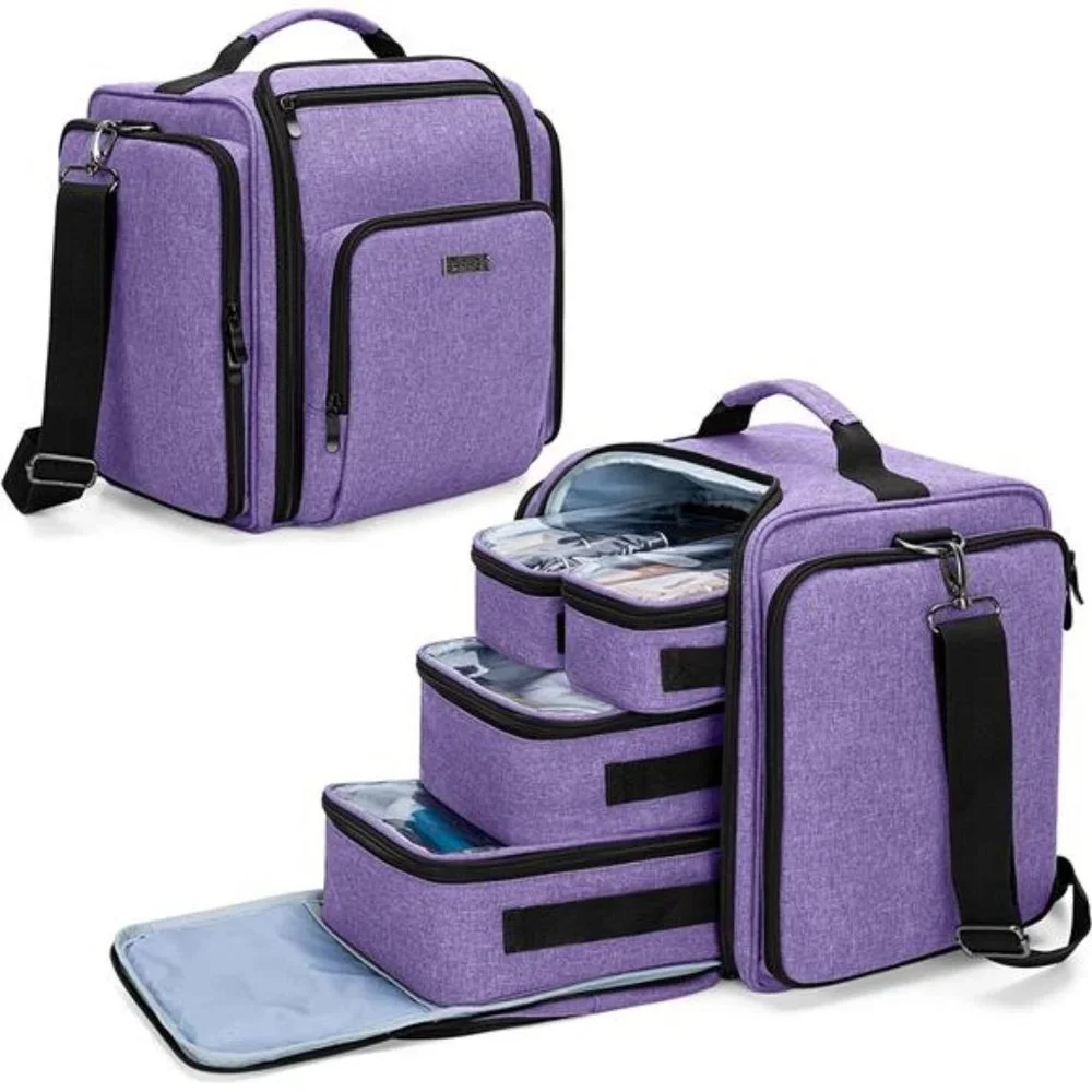 Makeup Bag Cosmetic Bag with 4 Inner Removable Pouches, Multifunctional Travel - Picture 1 of 6